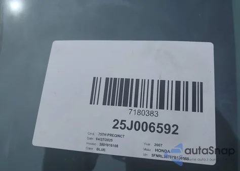 2007 Honda Odyssey Ex-L z USA, uszkodzony, nr VIN 5FNRL38767B130555